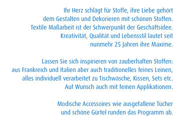  Ihr Herz schl&auml;gt f&uuml;r Stoffe, ihre Liebe geh&ouml;rt  dem Gestalten 